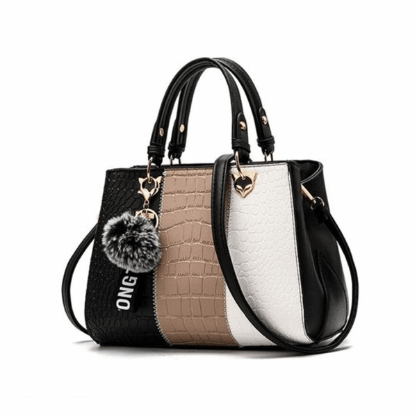 Women's Casual Leather Patch Fur Versatile Messenger Bag - Black