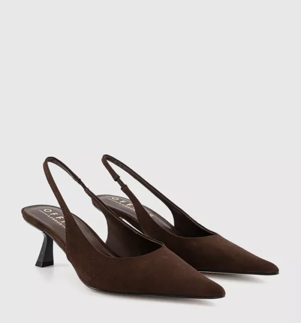 Million Slingback Kitten Heels Brown Faux Suede