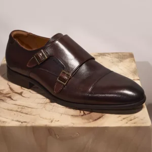 Michal Double Strap Monk Shoes Brown Leather