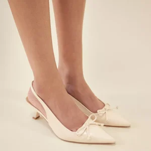 Martha Bow Trim Court Heels Off White