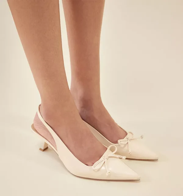 Martha Bow Trim Court Heels Off White