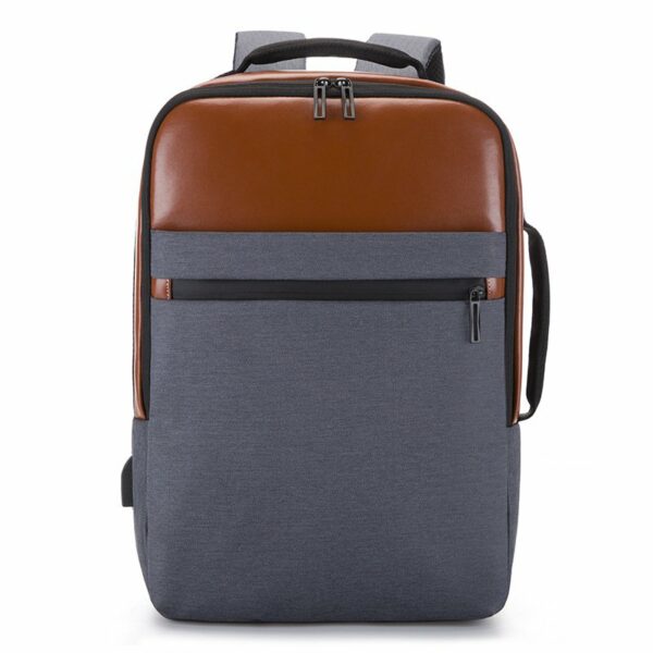 Men’s 15.6-Inch Laptop Backpack – Business Casual Travel Bag with USB Charging – Grey/Brown