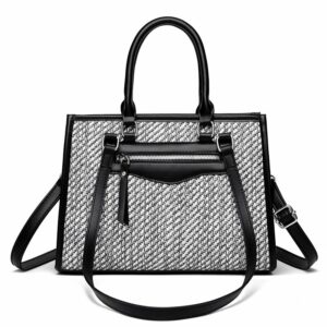 Fabric Tote Women's Satchel Bag – Canvas & Vegan Leather Handbag with Multi-Compartments - Black
