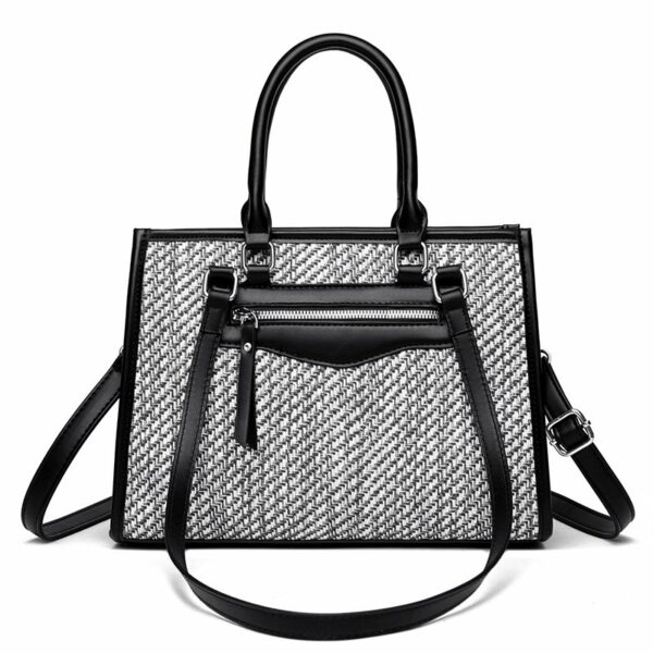 Fabric Tote Women's Satchel Bag – Canvas & Vegan Leather Handbag with Multi-Compartments - Black